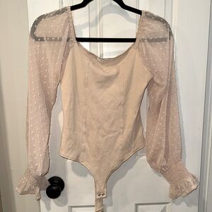 Sheer cream color longsleeve bodysuit